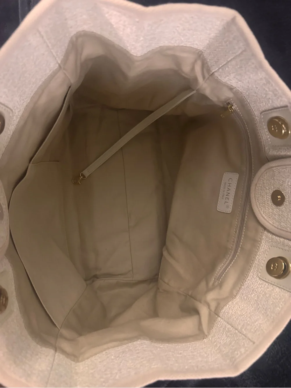 CHANEL Ivory and Gold Logo Canvas Shopper Tote